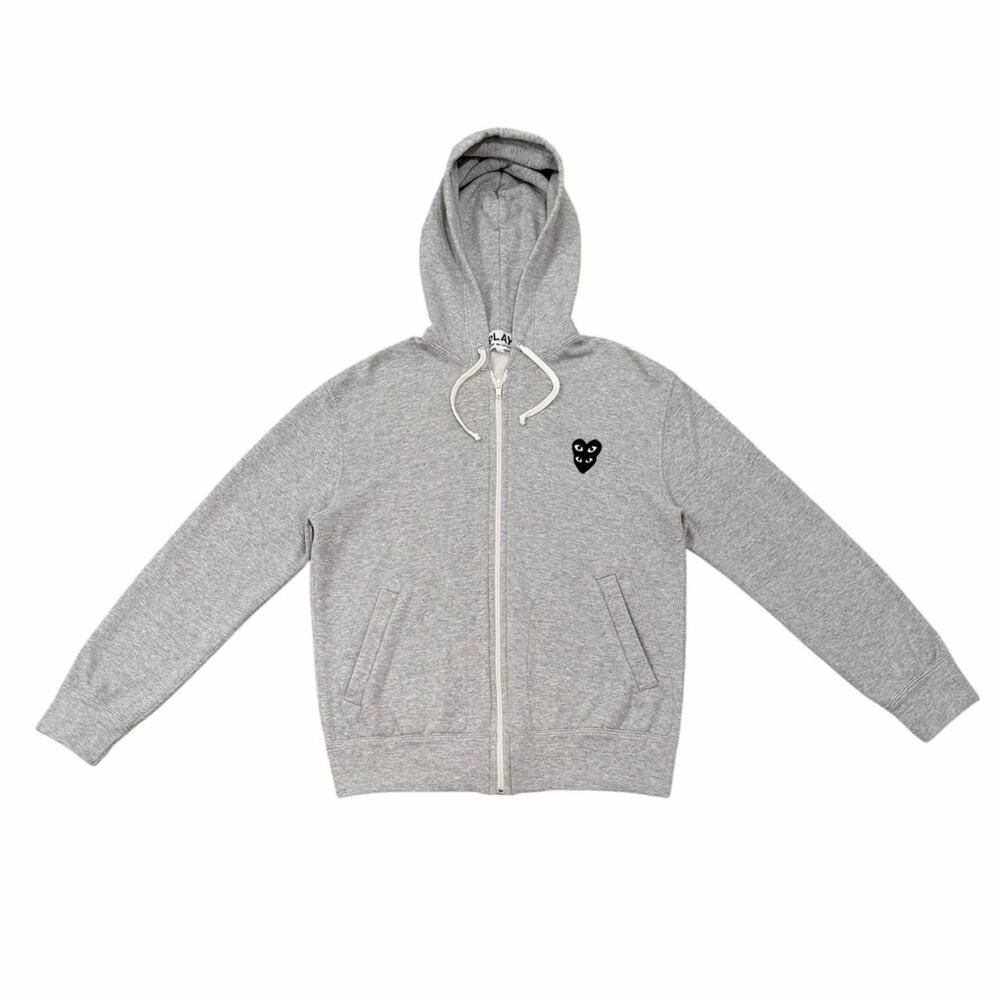 Comme des Garçons Play Double Heart Patch Zipped Hoodie grey Size M